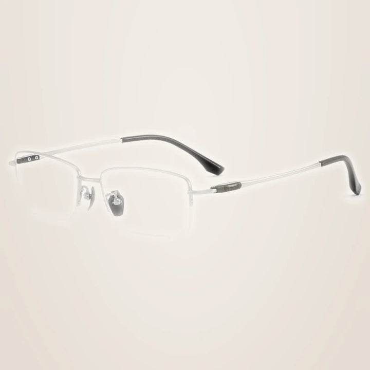Chashma Ochki Unisex Semi Rim Big Square Titanium Eyeglasses 690053 - Silver