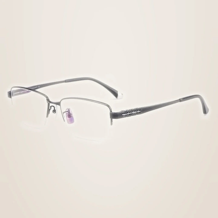 Chashma Ochki Unisex Semi Rim Square Titanium Eyeglasses 880038 - Black