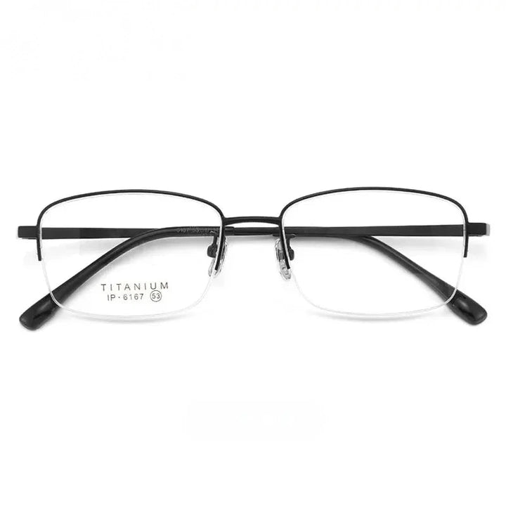 Chashma Ochki Unisex Semi Rim Square Titanium Eyeglasses 966167 - Black
