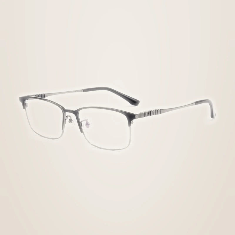 Chashma Ochki Unisex Semi Rim Square Titanium Tr 90 Eyeglasses 883127 - Black Gray