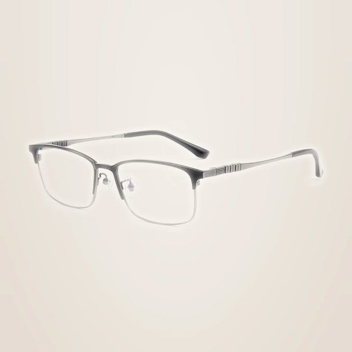 Chashma Ochki Unisex Semi Rim Square Titanium Tr 90 Eyeglasses 883127 - Black Gray