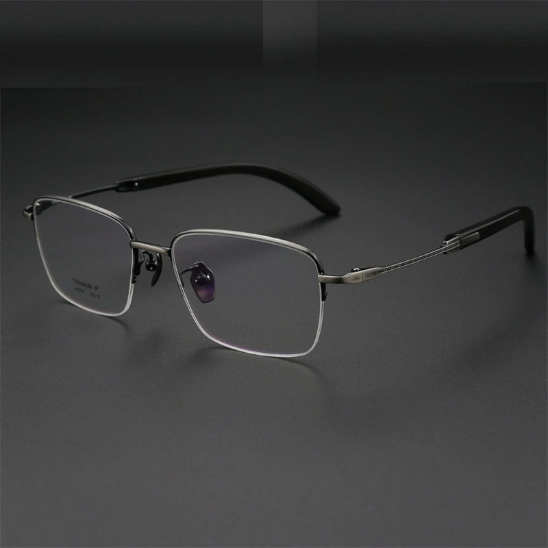 Chashma Ochki Unisex Semi Rim Square Titanium Horn Eyeglasses 312326 - Bronze