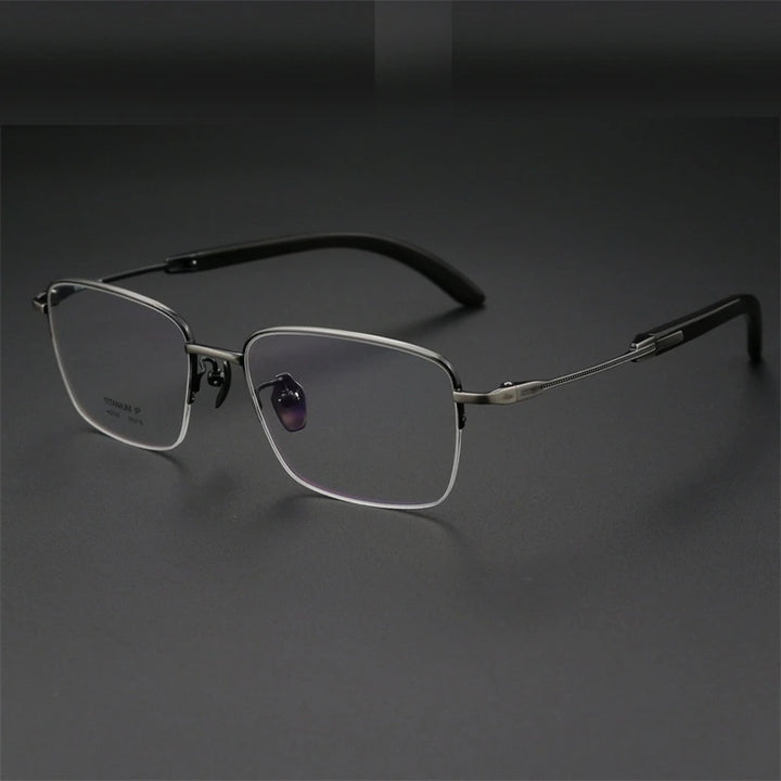 Chashma Ochki Unisex Semi Rim Square Titanium Horn Eyeglasses 312326 - Bronze