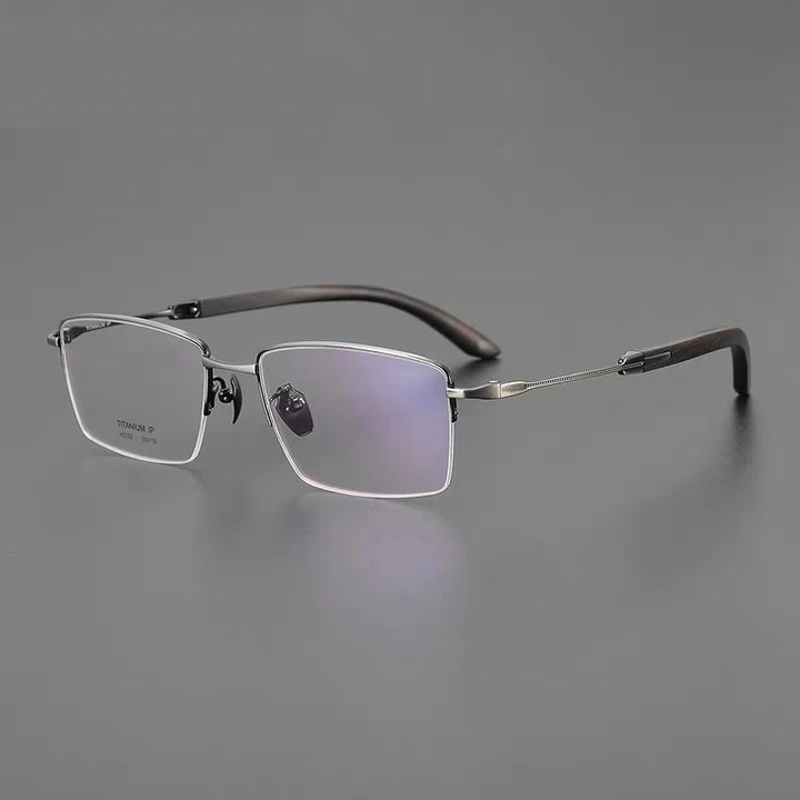 Chashma Ochki Unisex Semi Rim Square Titanium Wood Eyeglasses 312332 - Bronze
