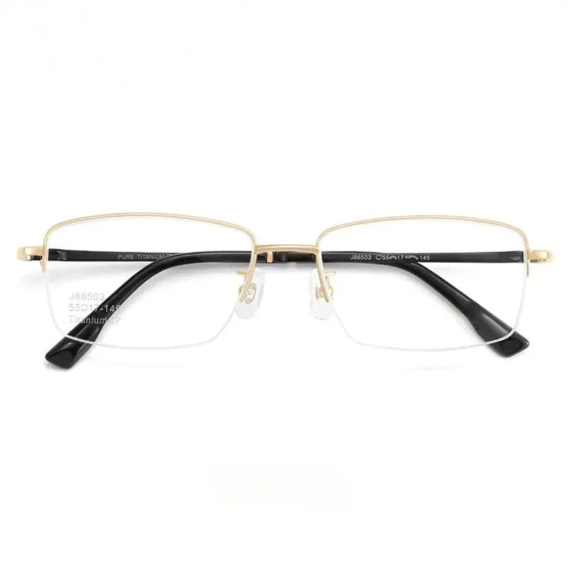 Chashma Ochki Unisex Semi Rim Square Titanium Eyeglasses 986503 - Gold