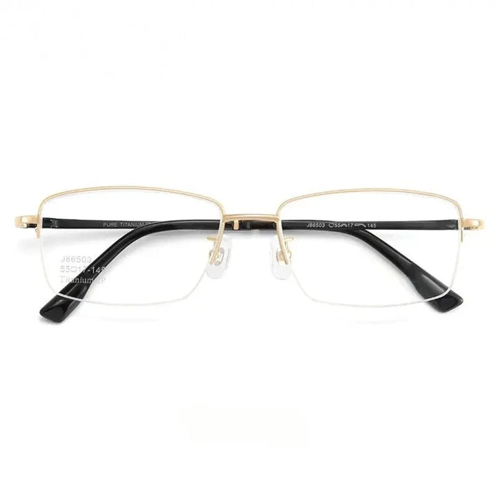 Chashma Ochki Unisex Semi Rim Square Titanium Eyeglasses 986503 - Gold