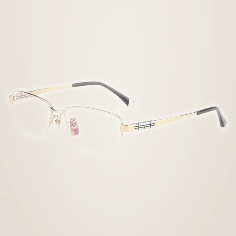 Chashma Ochki Unisex Semi Rim Square Titanium Eyeglasses 880038 - Gold