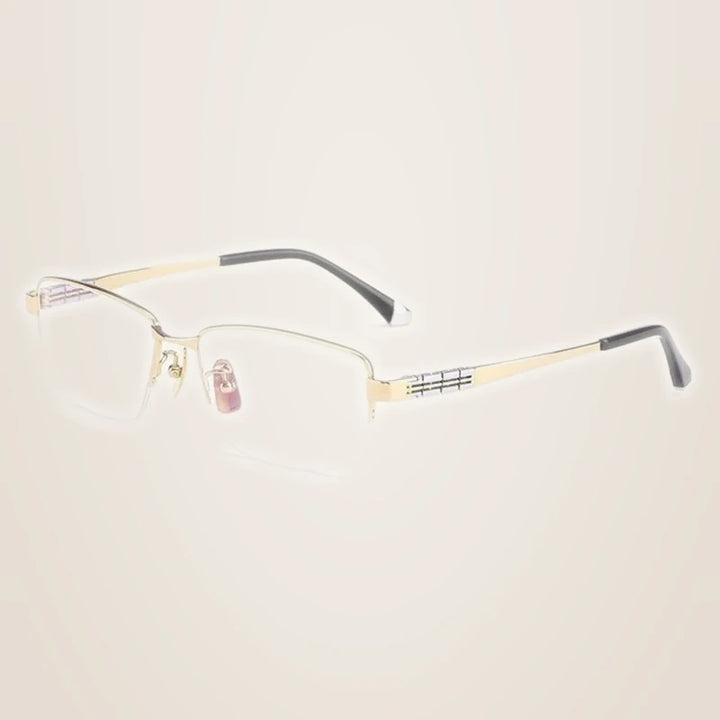 Chashma Ochki Unisex Semi Rim Square Titanium Eyeglasses 880038 - Gold