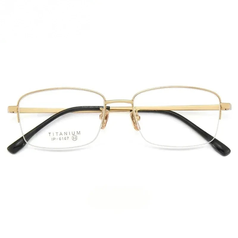 Chashma Ochki Unisex Semi Rim Square Titanium Eyeglasses 966167 - Gold