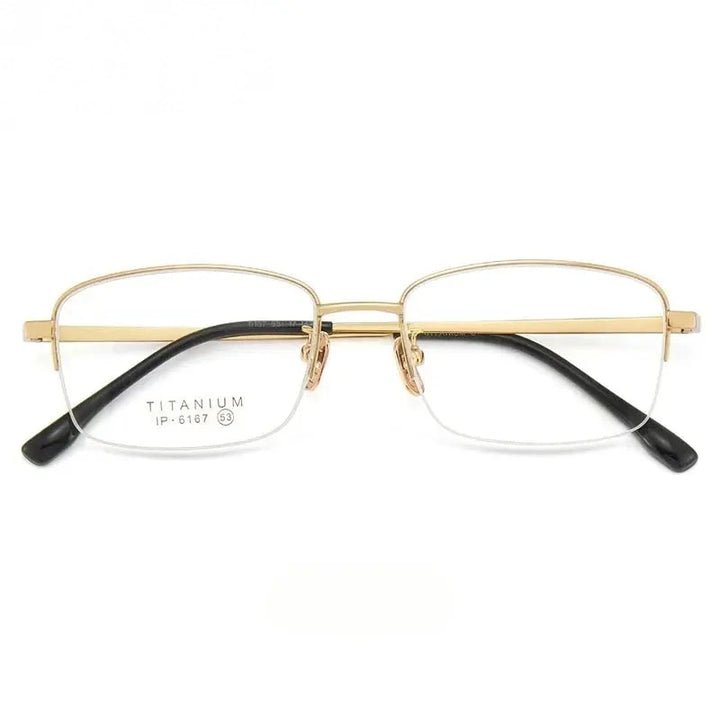 Chashma Ochki Unisex Semi Rim Square Titanium Eyeglasses 966167 - Gold