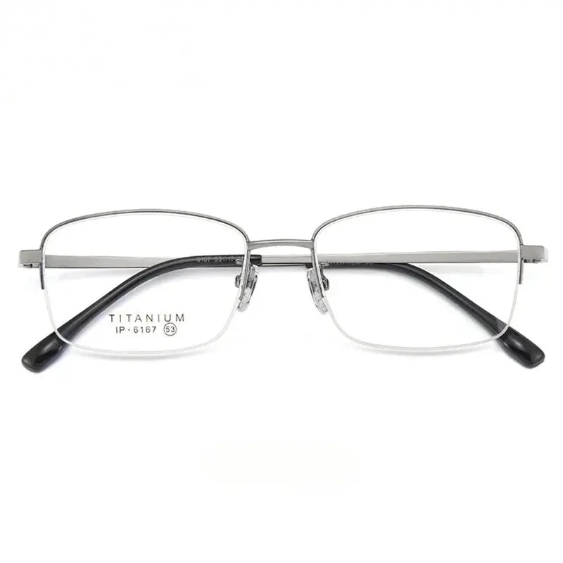 Chashma Ochki Unisex Semi Rim Square Titanium Eyeglasses 966167 - Gray