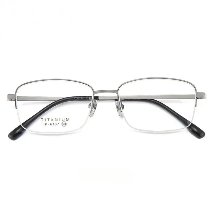 Chashma Ochki Unisex Semi Rim Square Titanium Eyeglasses 966167 - Gray