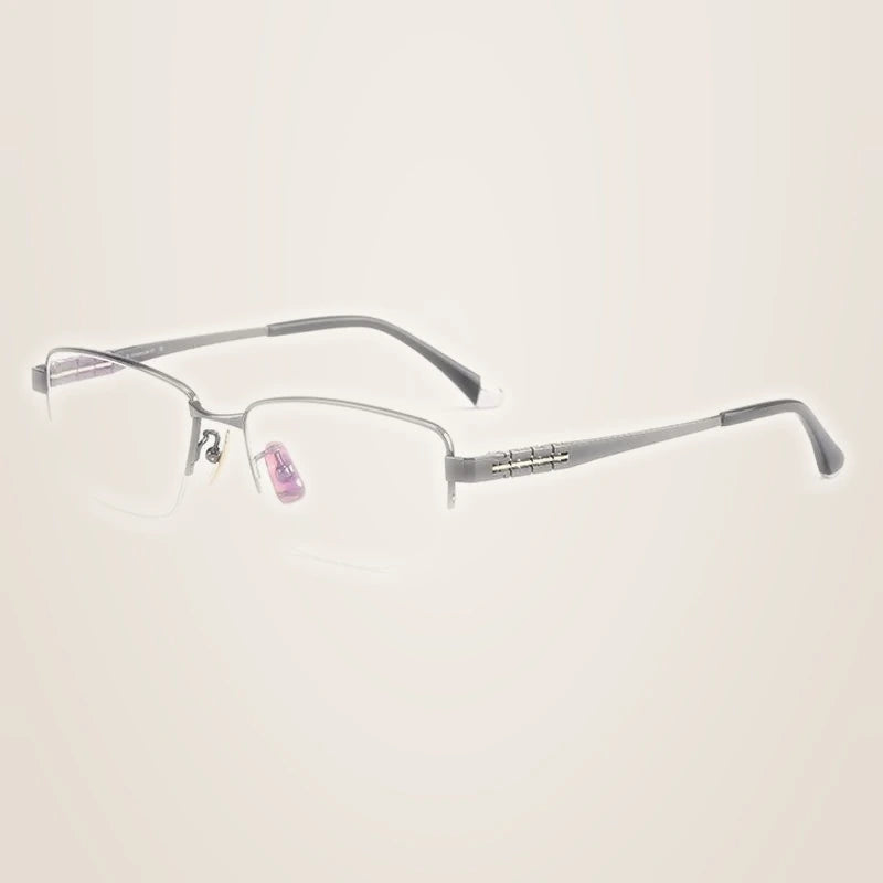Chashma Ochki Unisex Semi Rim Square Titanium Eyeglasses 880038 - Gray