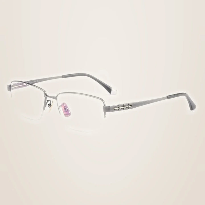 Chashma Ochki Unisex Semi Rim Square Titanium Eyeglasses 880038 - Gray