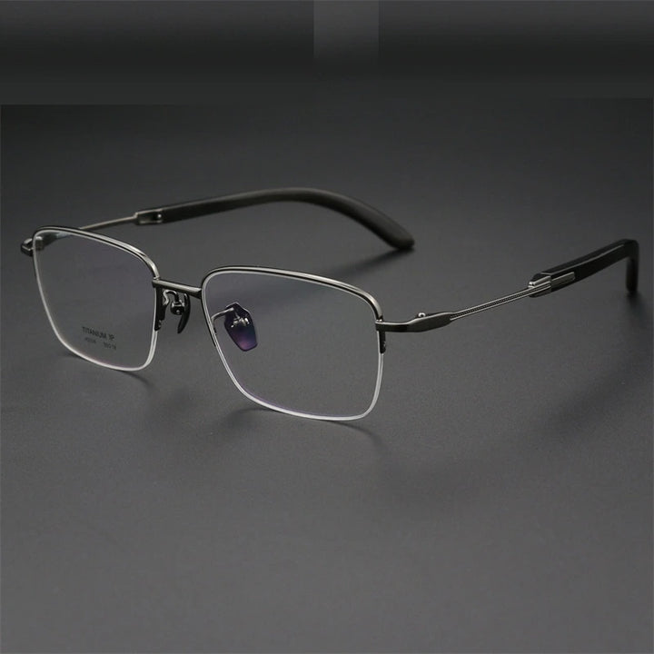 Chashma Ochki Unisex Semi Rim Square Titanium Horn Eyeglasses 312326 - Gray