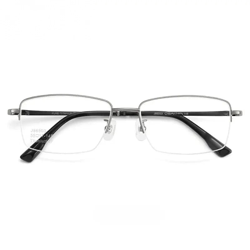 Chashma Ochki Unisex Semi Rim Square Titanium Eyeglasses 986503 - Gun Gray