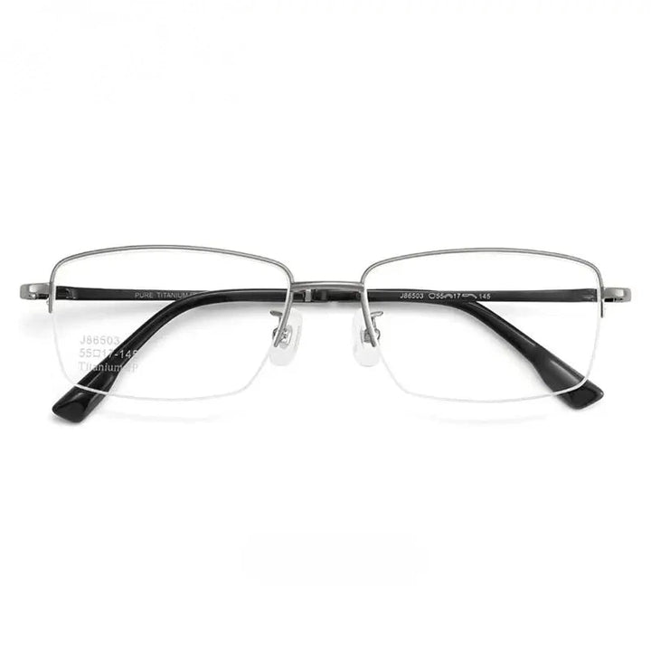 Chashma Ochki Unisex Semi Rim Square Titanium Eyeglasses 986503 - Gun Gray