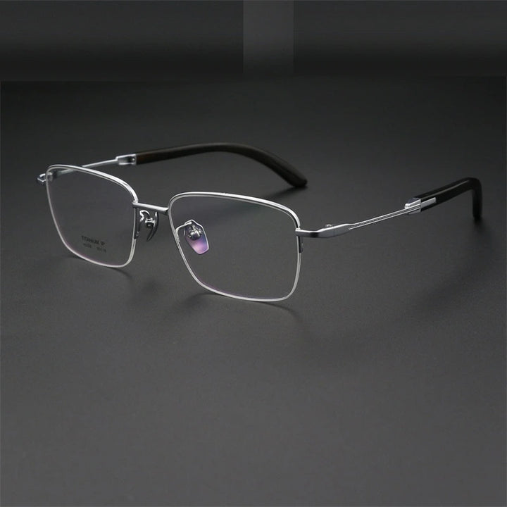 Chashma Ochki Unisex Semi Rim Square Titanium Horn Eyeglasses 312326 - Silver