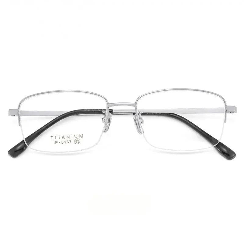 Chashma Ochki Unisex Semi Rim Square Titanium Eyeglasses 966167 - Silver