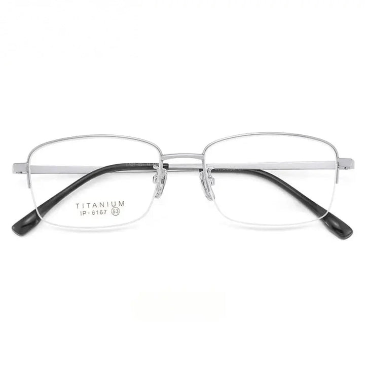 Chashma Ochki Unisex Semi Rim Square Titanium Eyeglasses 966167 - Silver