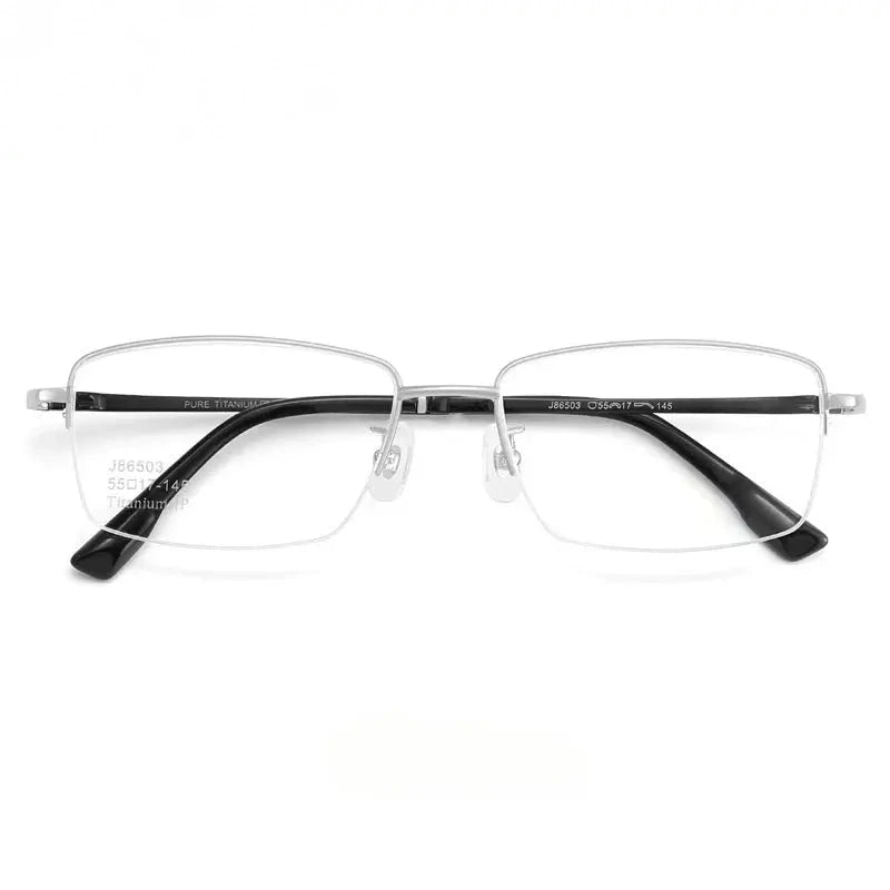 Chashma Ochki Unisex Semi Rim Square Titanium Eyeglasses 986503 - Silver