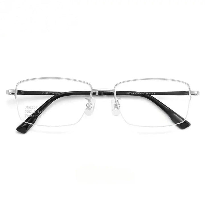 Chashma Ochki Unisex Semi Rim Square Titanium Eyeglasses 986503 - Silver