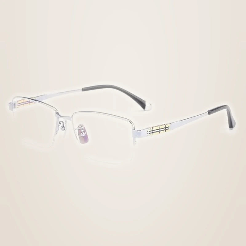 Chashma Ochki Unisex Semi Rim Square Titanium Eyeglasses 880038 - Silver