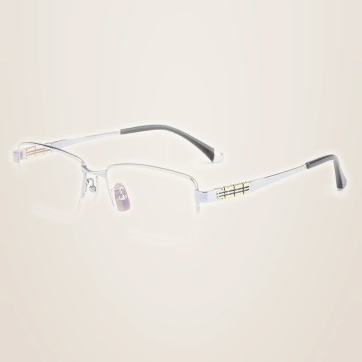Chashma Ochki Unisex Semi Rim Square Titanium Eyeglasses 880038 - Silver