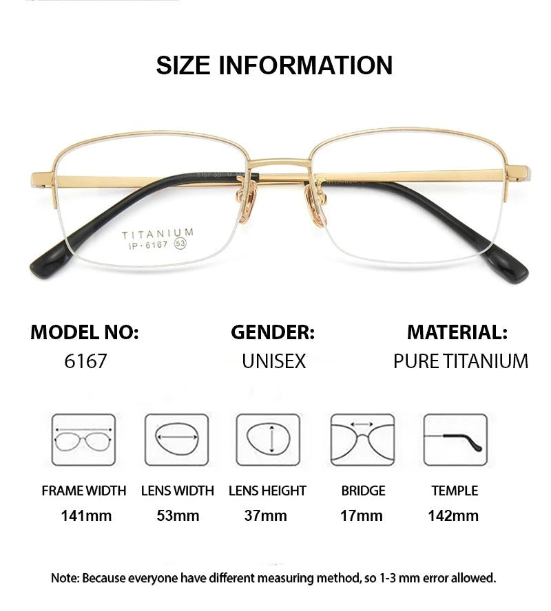 Chashma Ochki Unisex Semi Rim Square Titanium Eyeglasses 966167 - Size Chart
