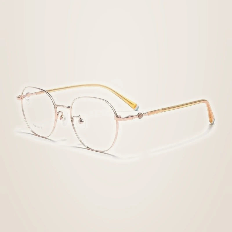 Chashma Ochki Unisex Youth's Full Rim Polygon Titanium Eyeglasses 881028 - Rose Gold