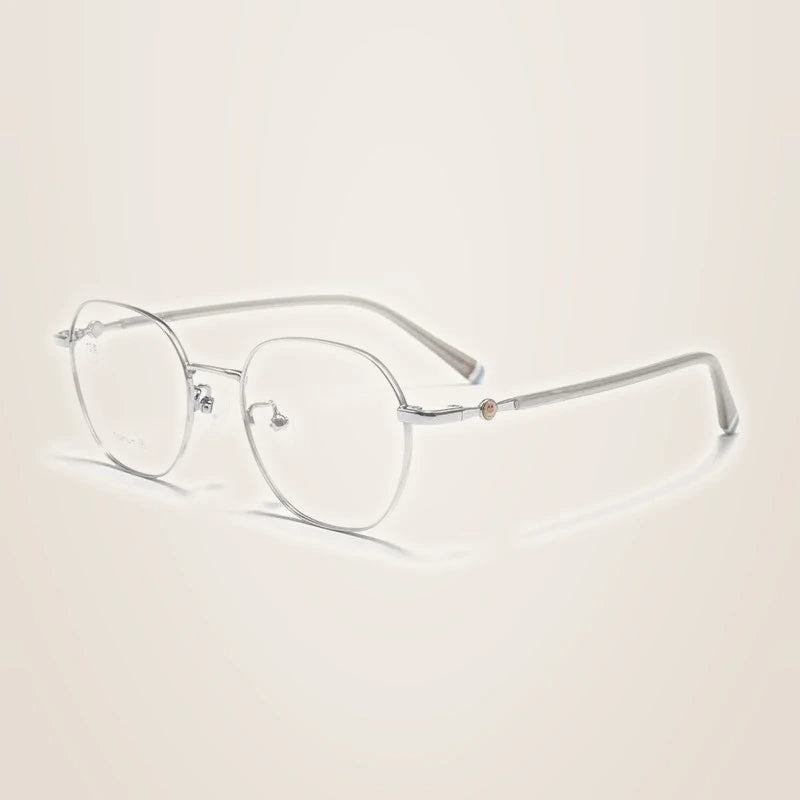 Chashma Ochki Unisex Youth's Full Rim Polygon Titanium Eyeglasses 881028 - Silver