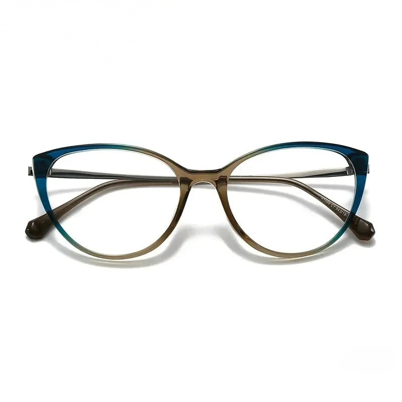 Chashma Ochki Women's Full Rim Cat Eye Fashion Acetate Eyeglasses 341084 - Blue-Brown