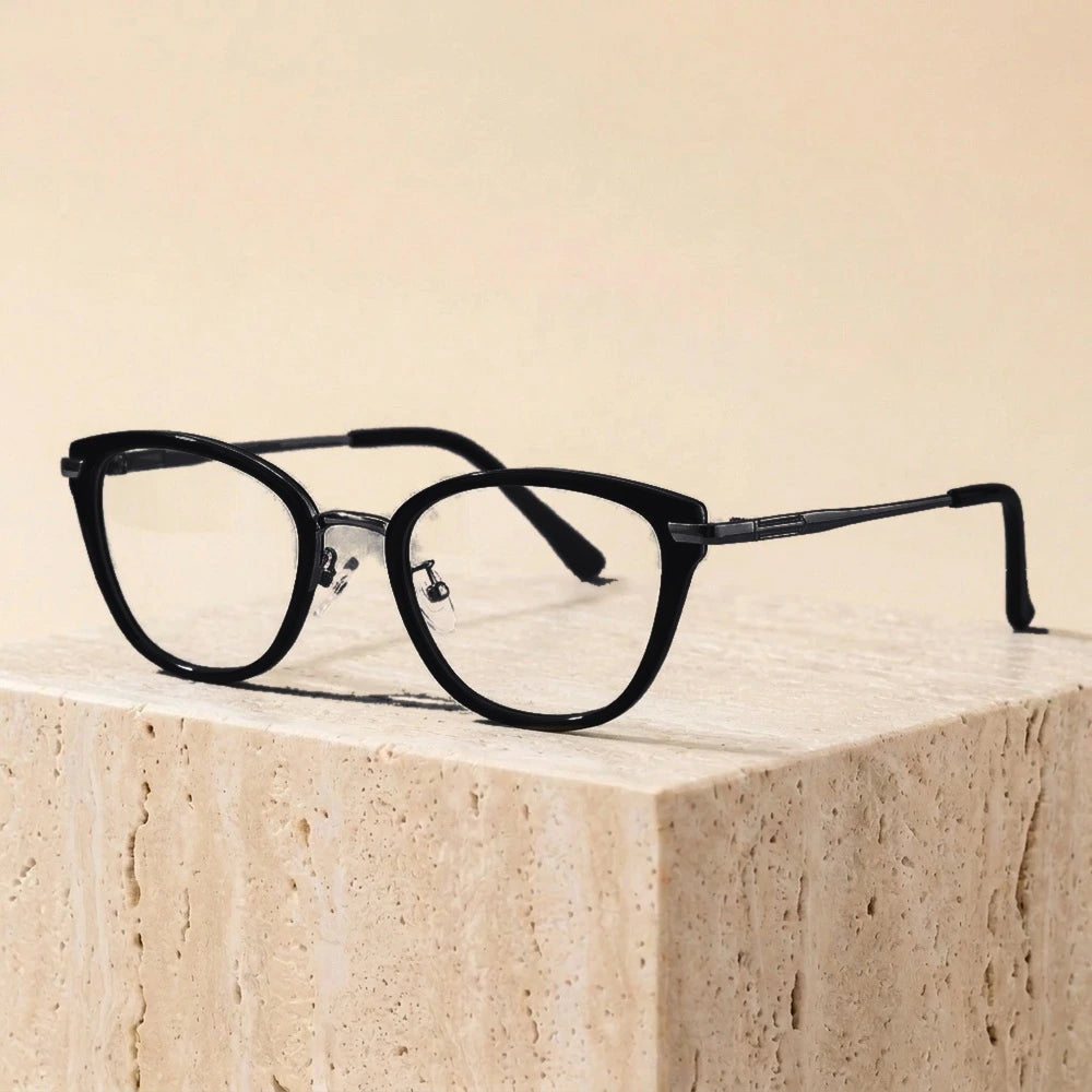 Chashma Ochki Women's Full Rim Cat Eye Tr 90 Titanium Eyeglasses 119304 - Black Gold