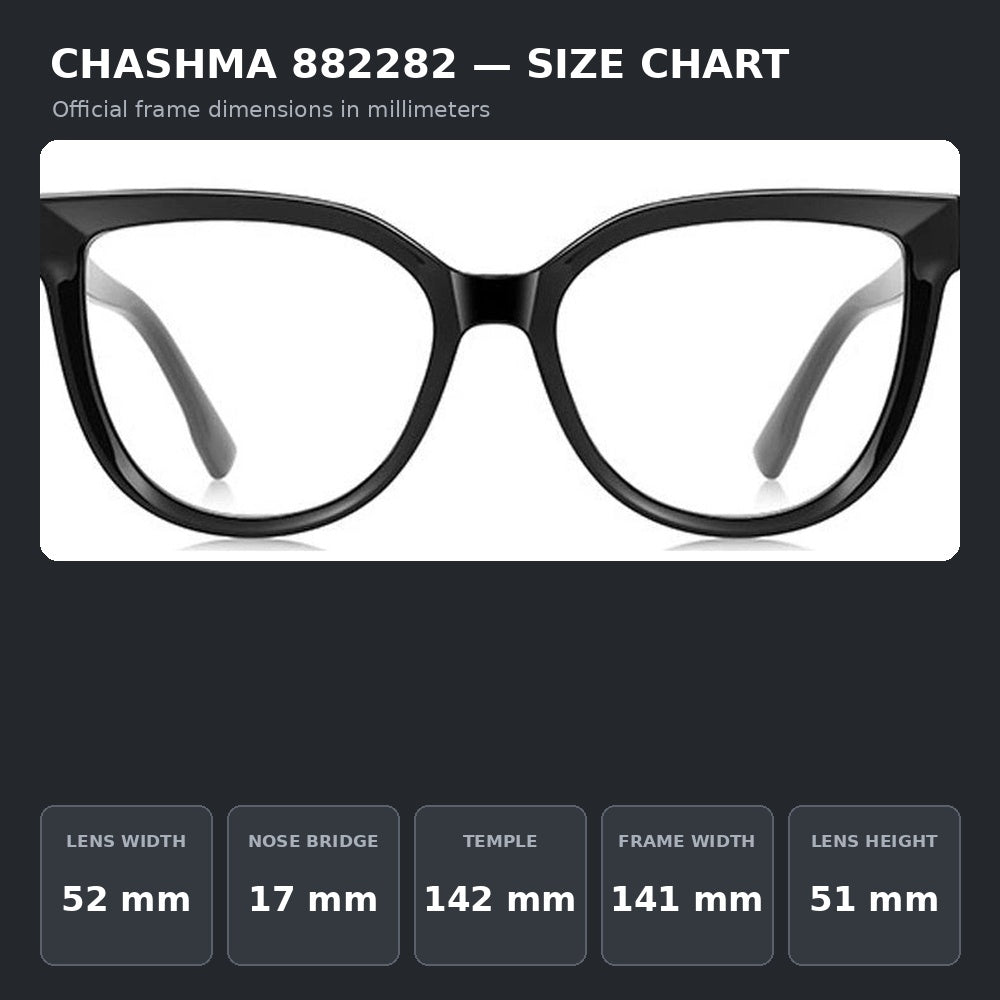 Chashma Ochki 882282 Eyeglasses — Frame Dimensions and Sizing Chart