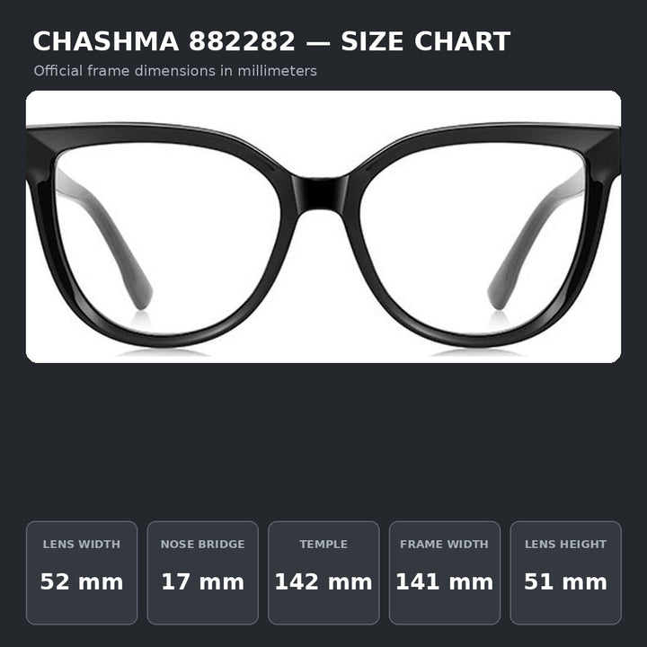Chashma Ochki 882282 Eyeglasses — Frame Dimensions and Sizing Chart