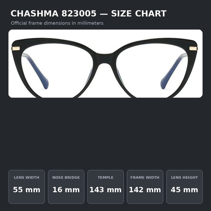 Chashma Ochki 823005 Eyeglasses — Frame Dimensions and Sizing Chart