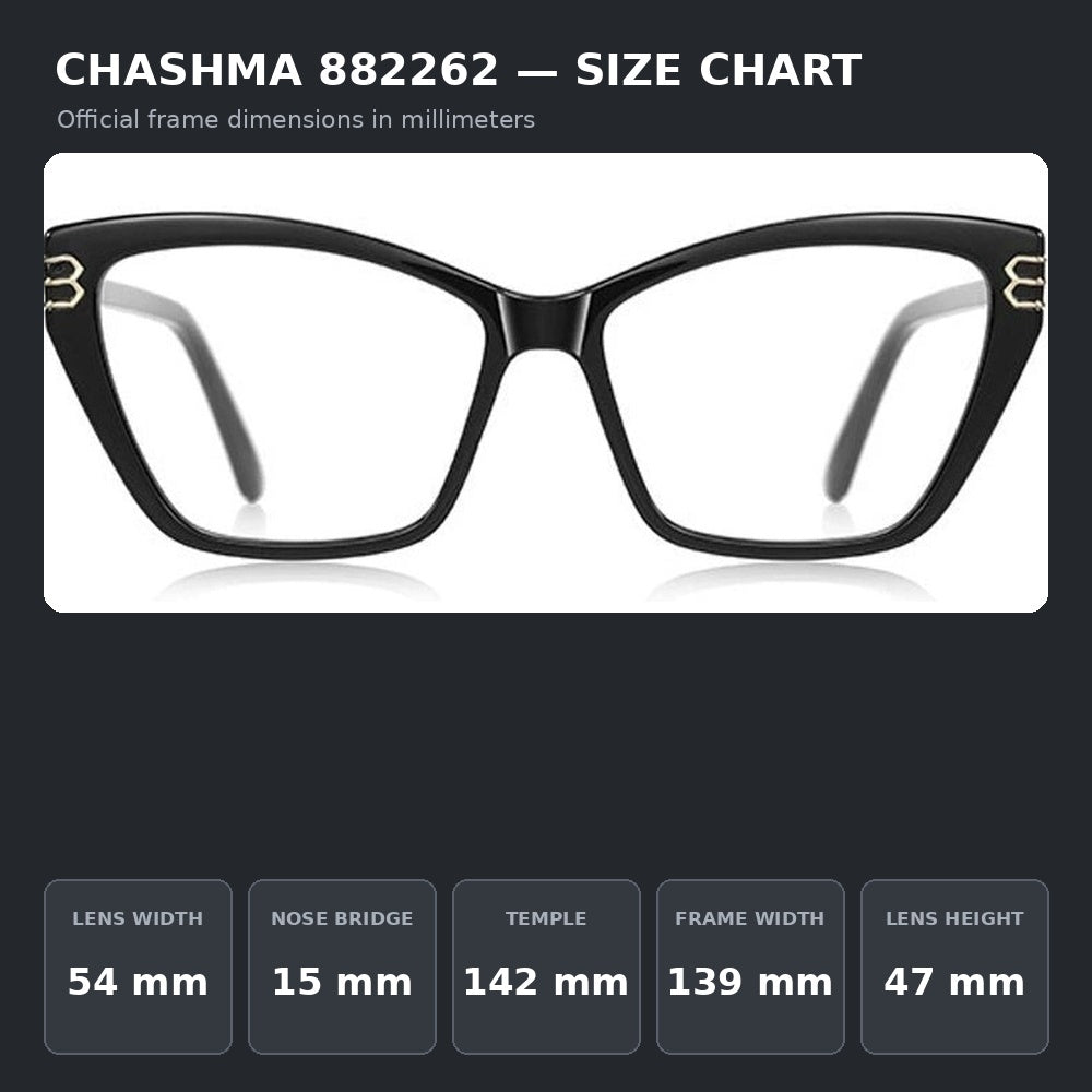Chashma Ochki 882262 Eyeglasses — Frame Dimensions and Sizing Chart