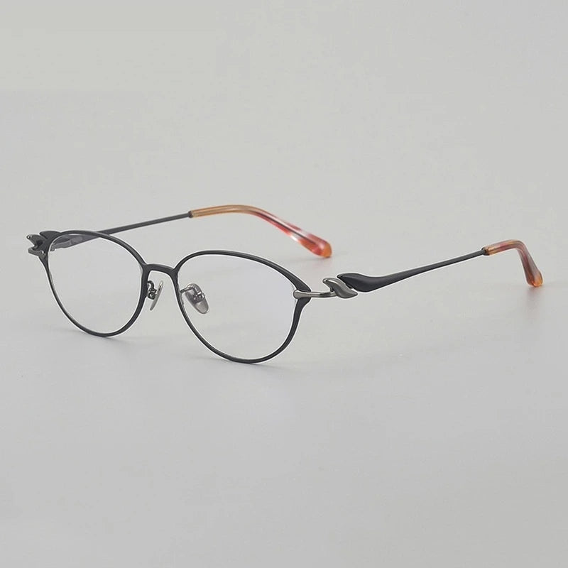 Chashma Ochki Women's Full Rim Oval Square Titanium Eyeglasses 361002 - Black-Gun