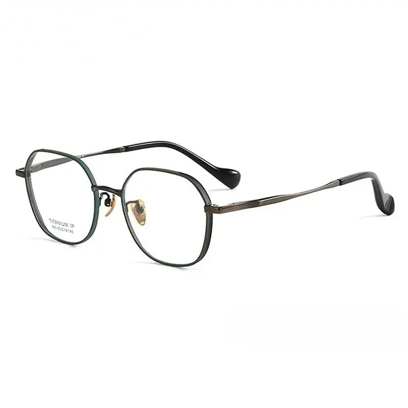 Chashma Ochki Women's Full Rim Polygon Titanium Eyeglasses 396955 - Green-Copper