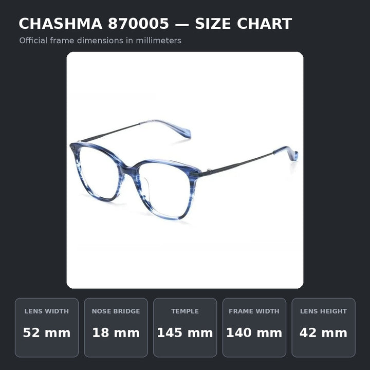 Chashma Ochki 870005 Eyeglasses — Frame Dimensions and Sizing Chart
