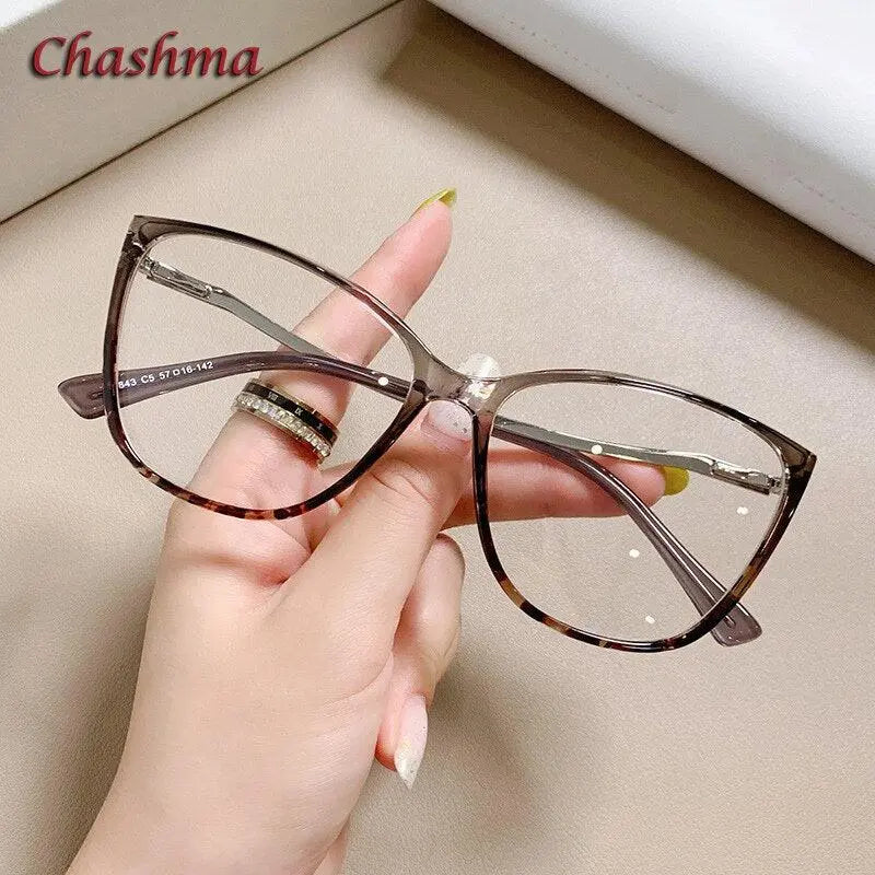 Chashma Ochki Women's Full Rim Square Cat Eye Tr 90 Titanium Eyeglasses 7843 - Gray with Leopard