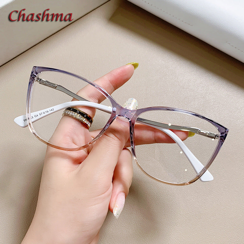 Chashma Ochki Women's Full Rim Square Cat Eye Tr 90 Titanium Eyeglasses 7843 - Purple with Brown