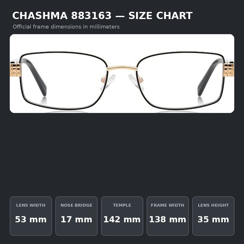 Chashma Ochki 883163 Eyeglasses — Frame Dimensions and Sizing Chart