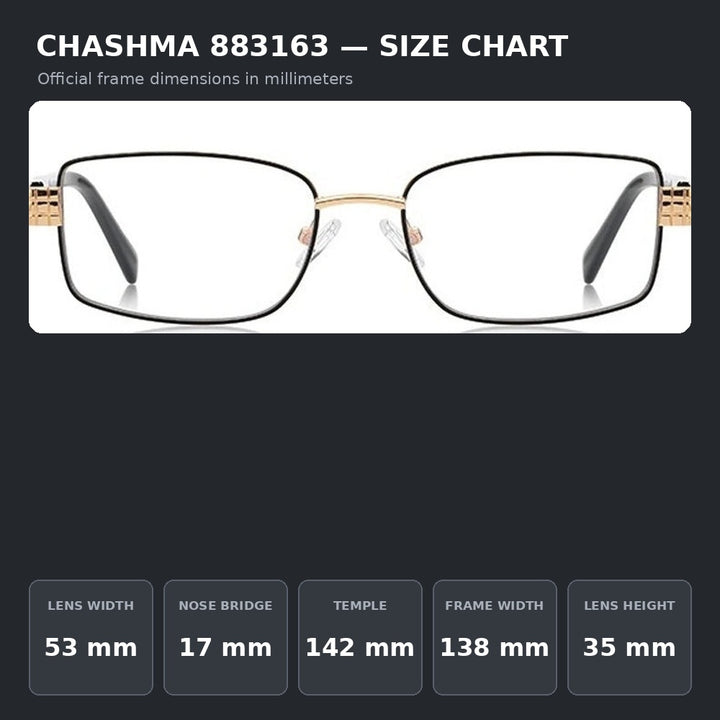 Chashma Ochki 883163 Eyeglasses — Frame Dimensions and Sizing Chart