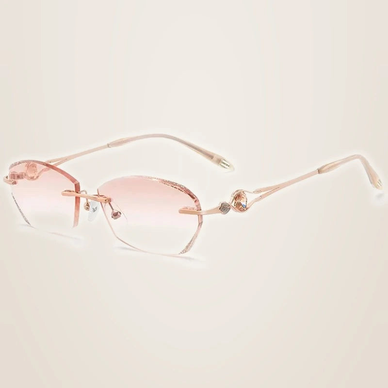 Chashma Ochki Women's Rimless Oval Square Titanium Eyeglasses 52006 - Rose Gold Brown