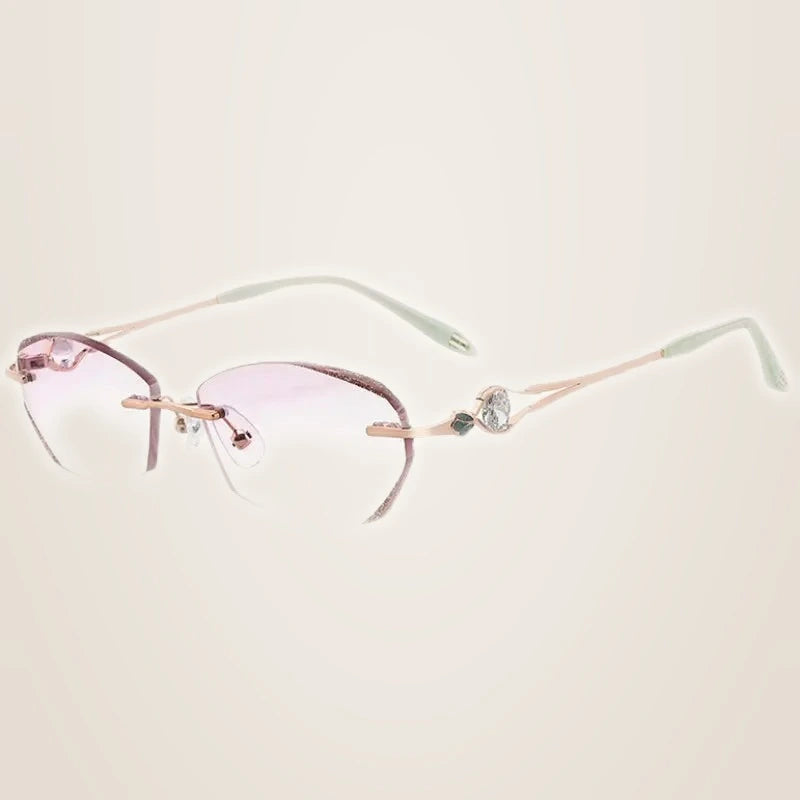 Chashma Ochki Women's Rimless Oval Square Titanium Eyeglasses 52006 - Rose Gold Green