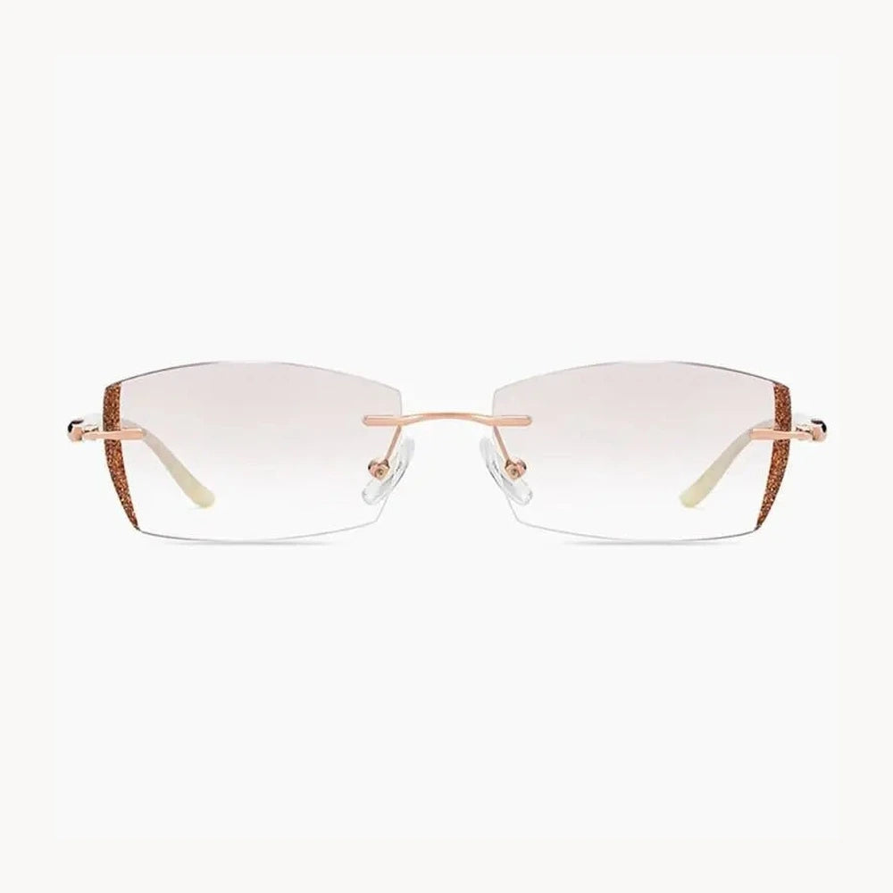 Chashma Ochki Women's Rimless Square Titanium Eyeglasses Tinted Lenses 52025 - Gold Transparent