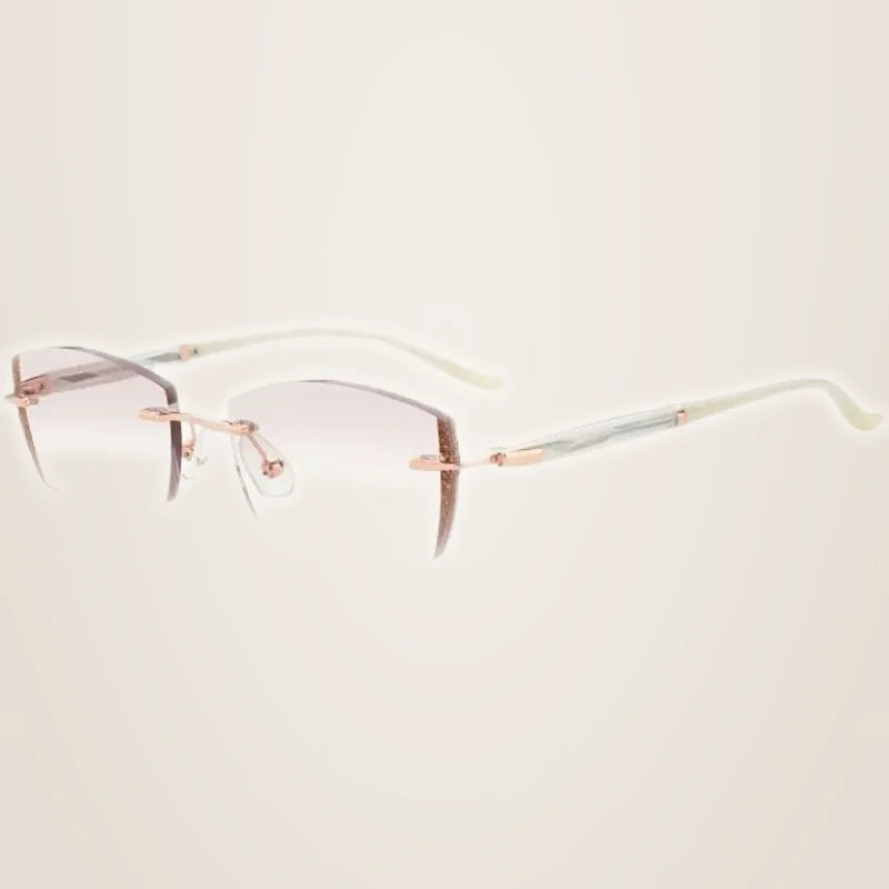 Chashma Ochki Women's Rimless Square Titanium Eyeglasses Tinted Lenses 52025 - Gold with Gray Red