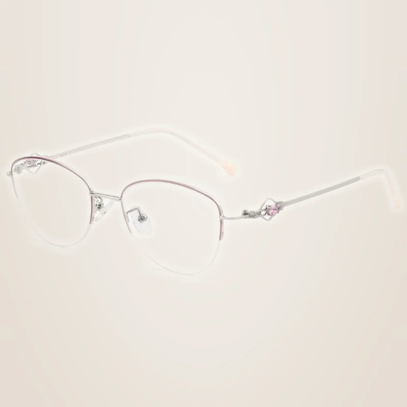 Chashma Ochki Women's Semi Rim Oval Stainless Steel Eyeglasses 80254 - Red Silver