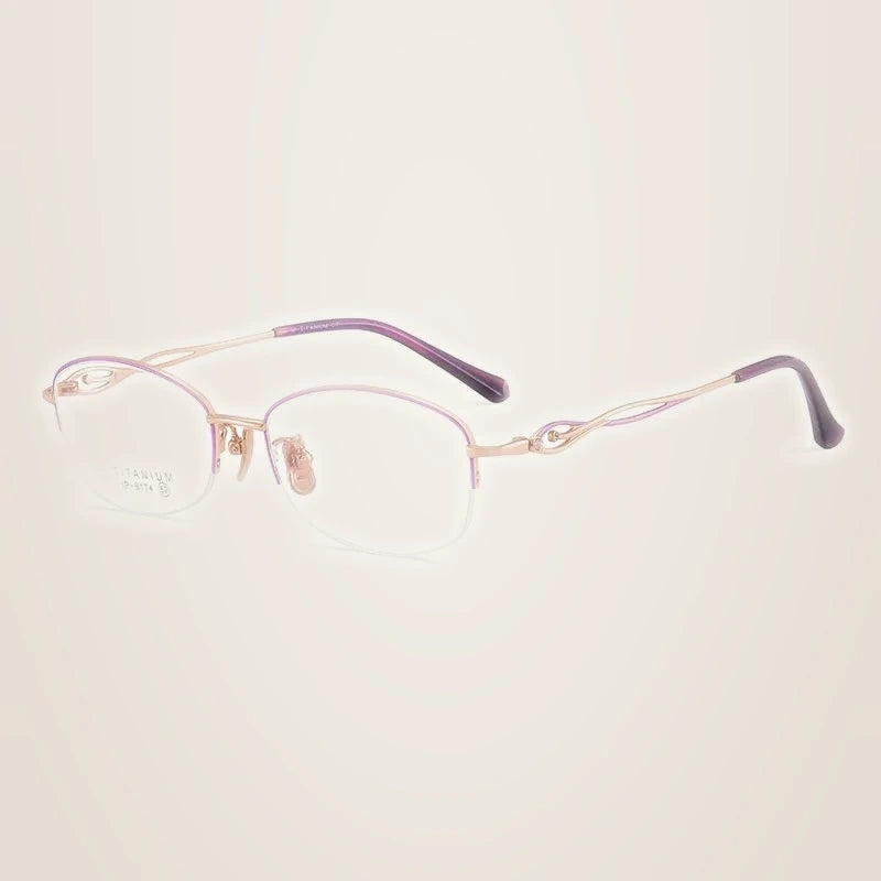 Chashma Ochki Women's Semi Rim Small Oval Titanium Eyeglasses 6174 - Purple-Rose Gold